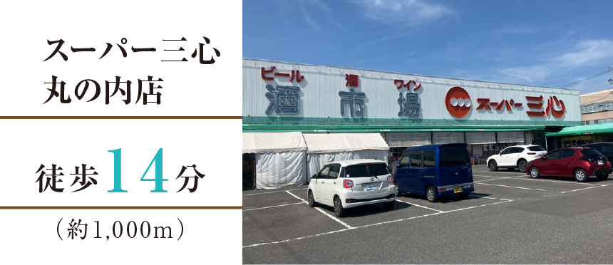 スーパー三心丸の内店徒歩14分（約1,000m）
