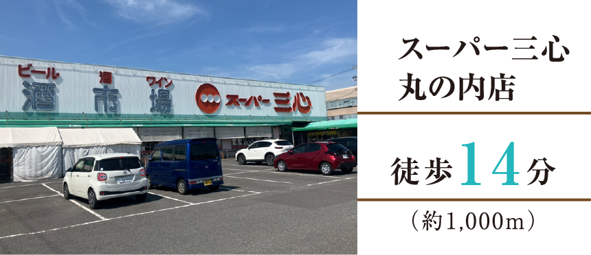 スーパー三心丸の内店徒歩14分（約1,000m）